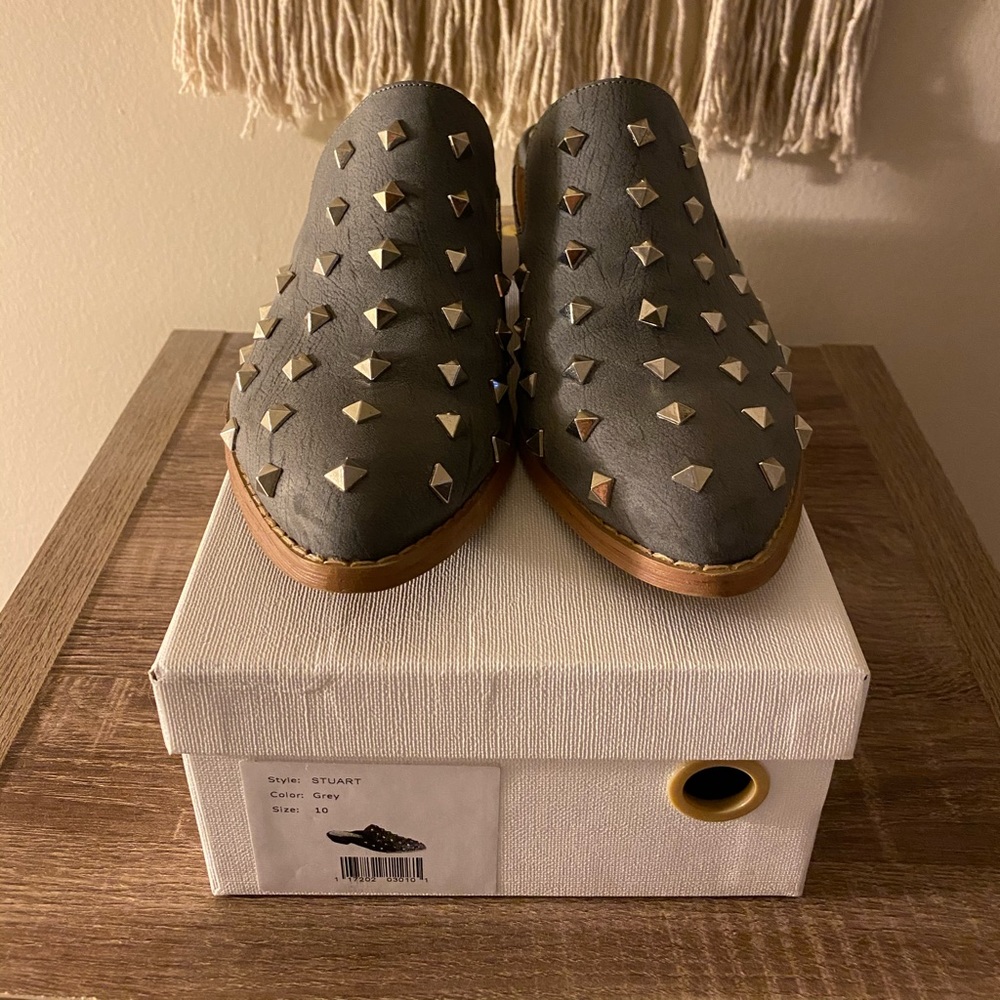 Grey Studded Mules